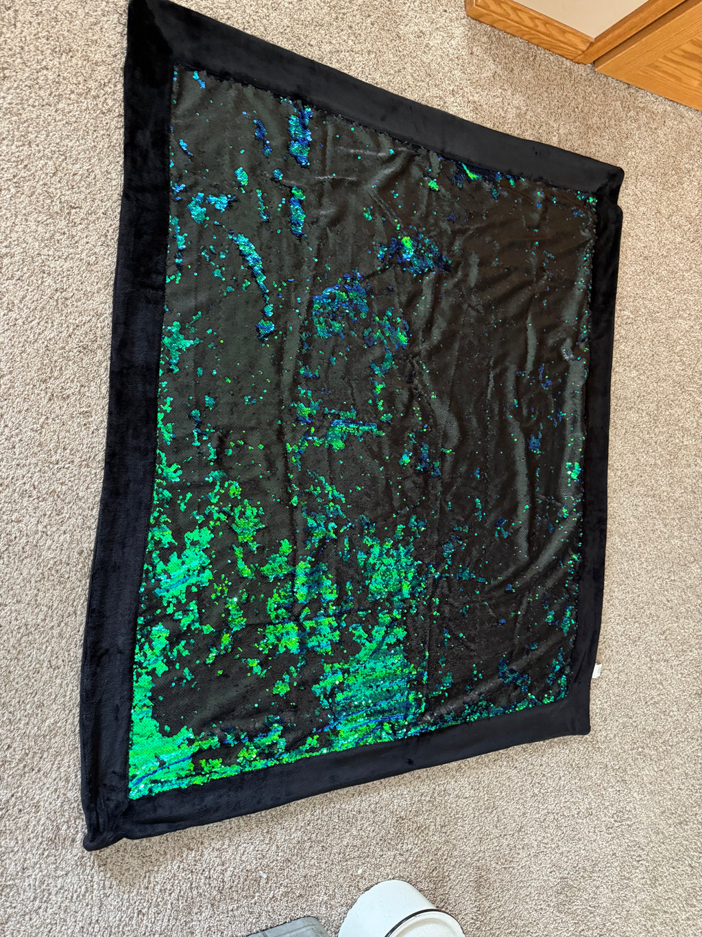 Reversible Sequin Sparkle Throw Blanket – Green, Blue & Black | Final Sale – No Returns