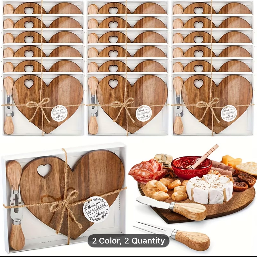 Heart-Shaped Bamboo Cheese & Charcuterie Board Set