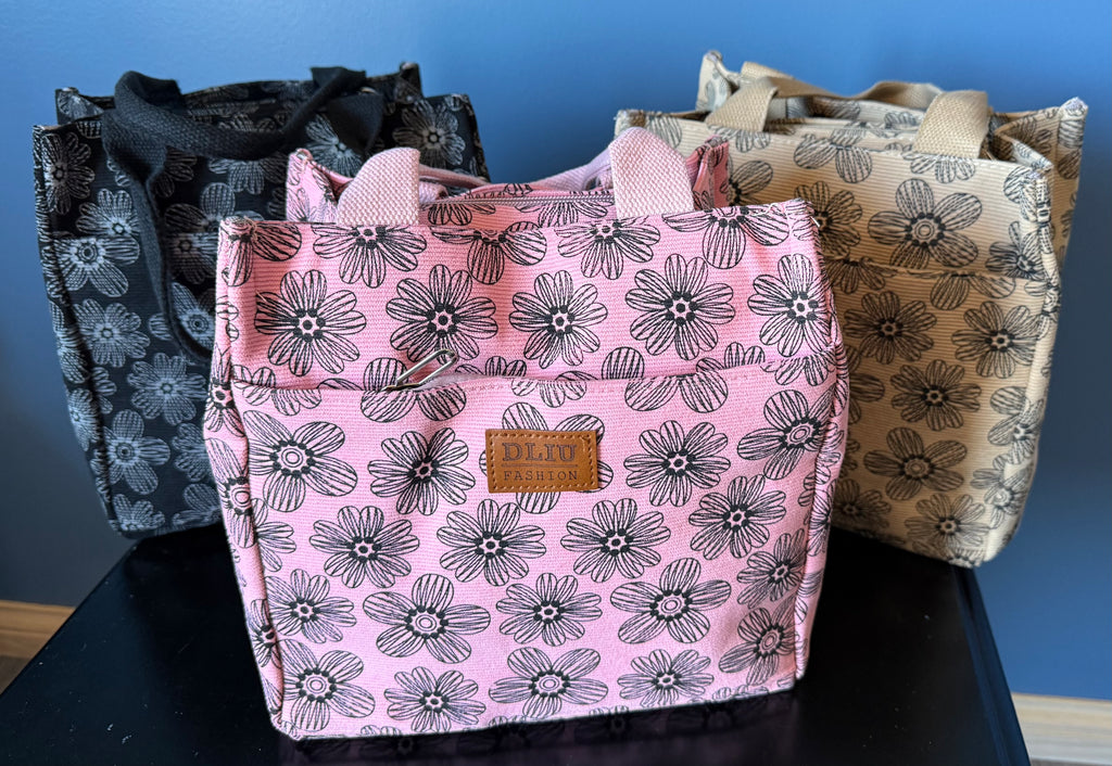 Flannel Printed Tote Purse – Zipper Handbag (Pink, Beige, Black)