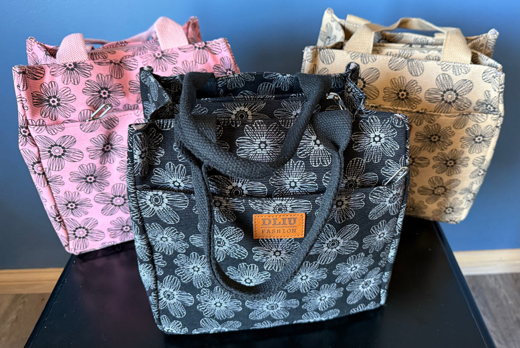 Flannel Printed Tote Purse – Zipper Handbag (Pink, Beige, Black)