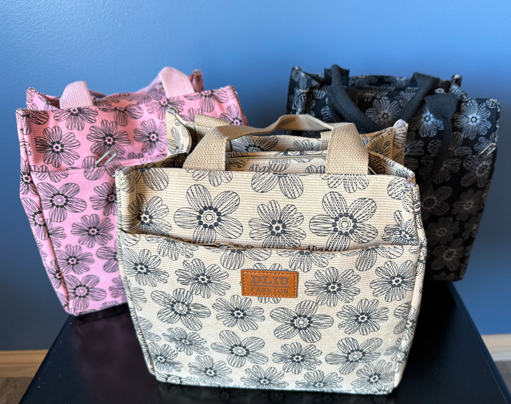 Flannel Printed Tote Purse – Zipper Handbag (Pink, Beige, Black)