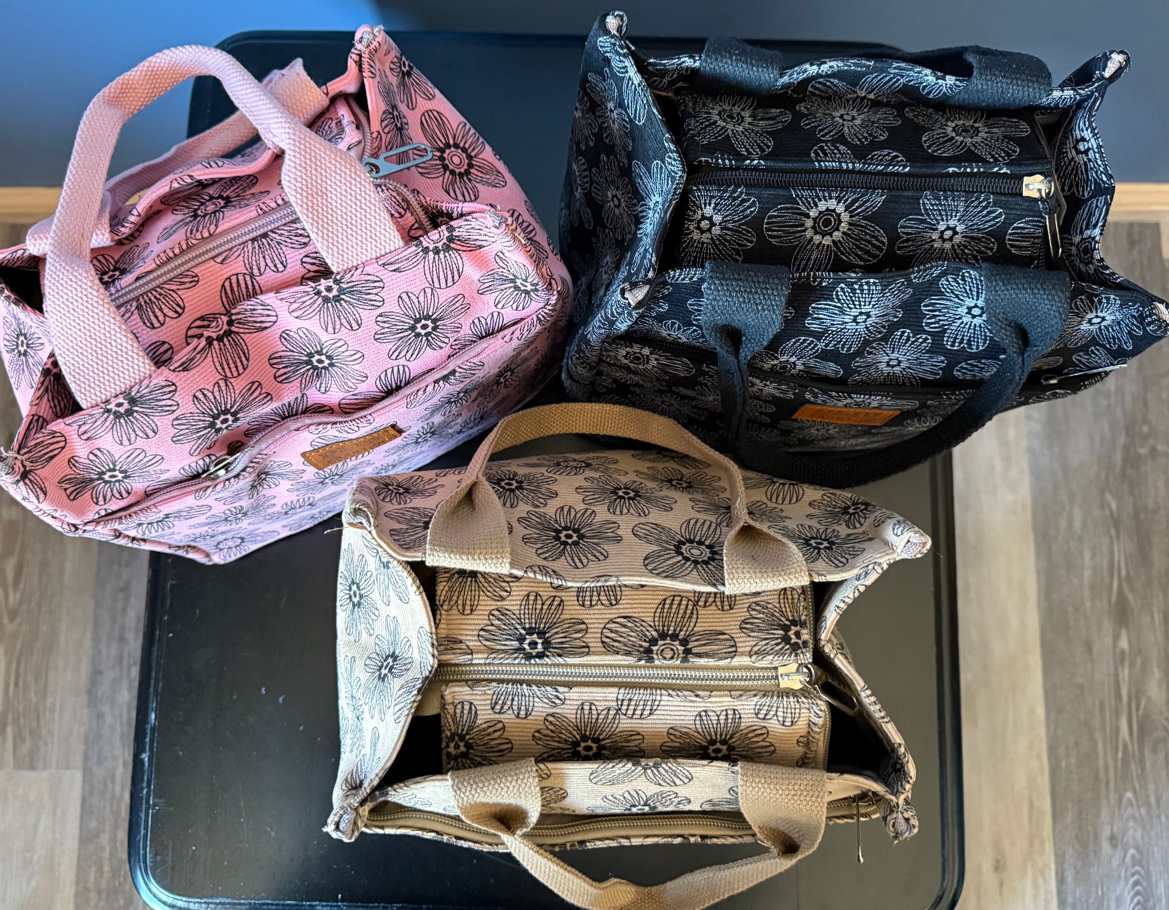 Flannel Printed Tote Purse – Zipper Handbag (Pink, Beige, Black)