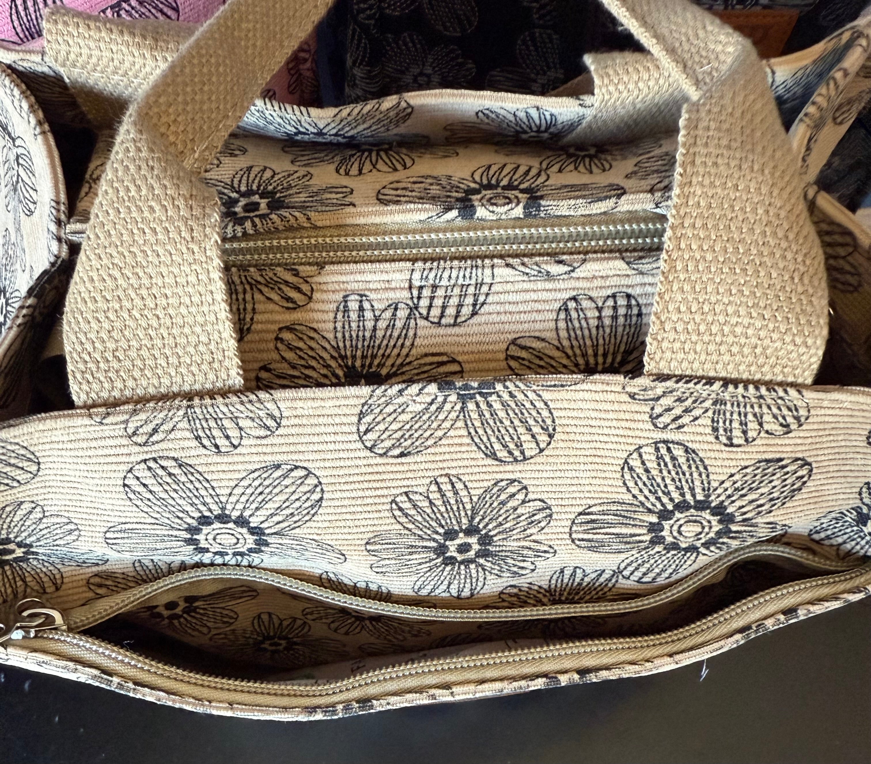 Flannel Printed Tote Purse – Zipper Handbag (Pink, Beige, Black)