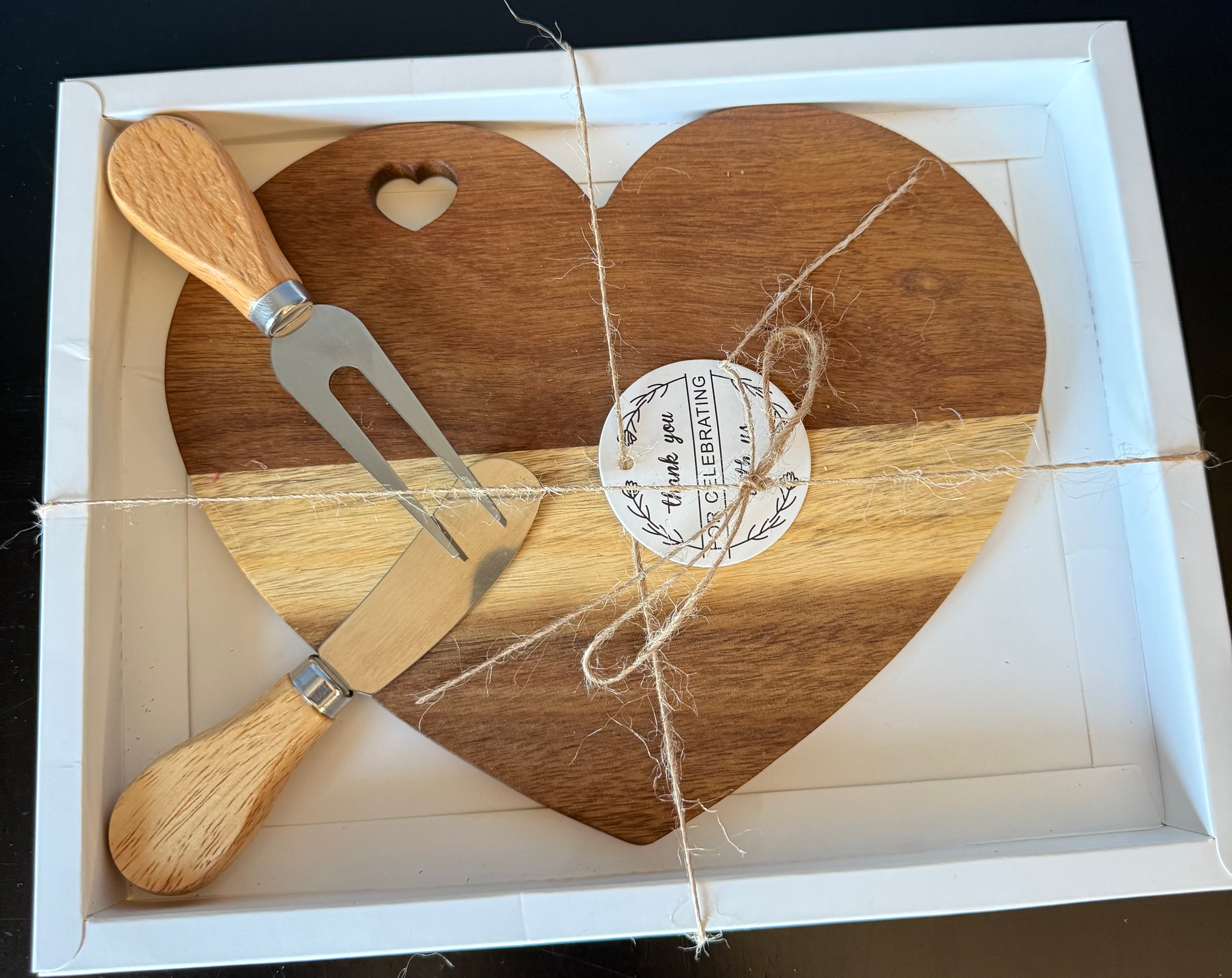 Heart-Shaped Bamboo Cheese & Charcuterie Board Set