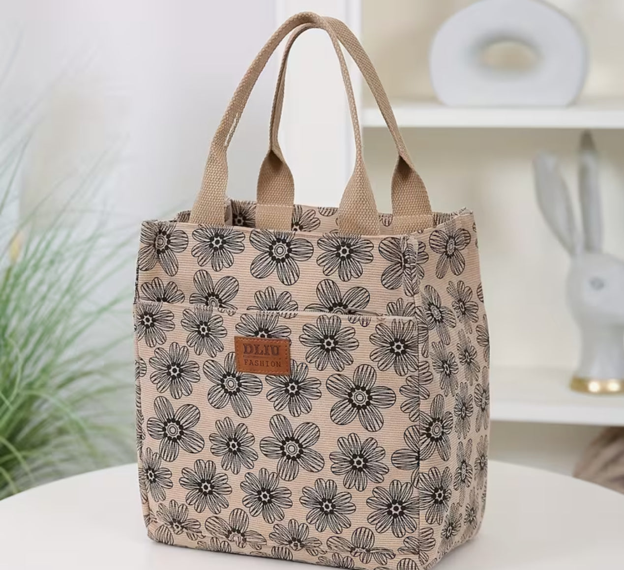 Flannel Printed Tote Purse – Zipper Handbag (Pink, Beige, Black)
