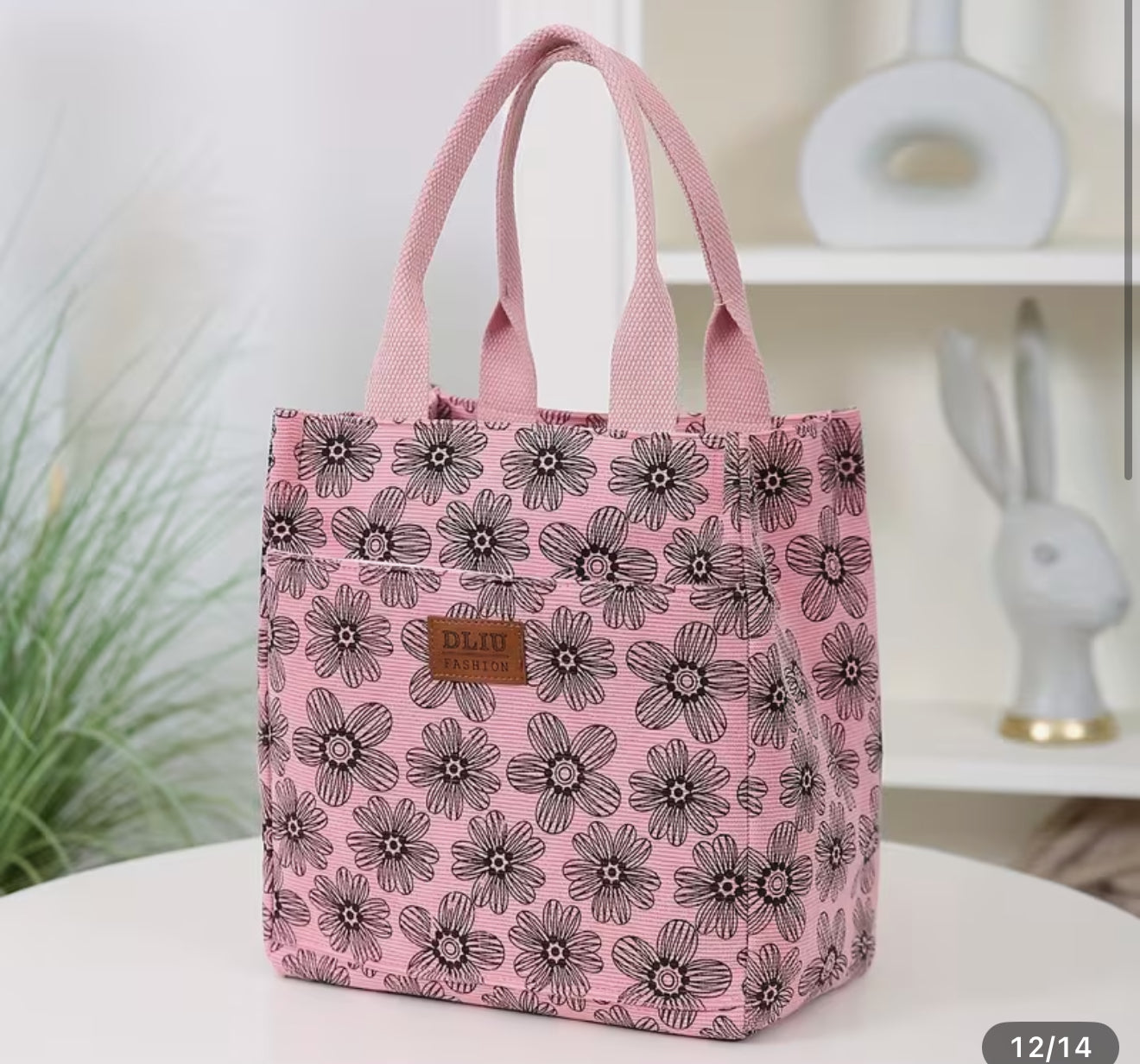 Flannel Printed Tote Purse – Zipper Handbag (Pink, Beige, Black)