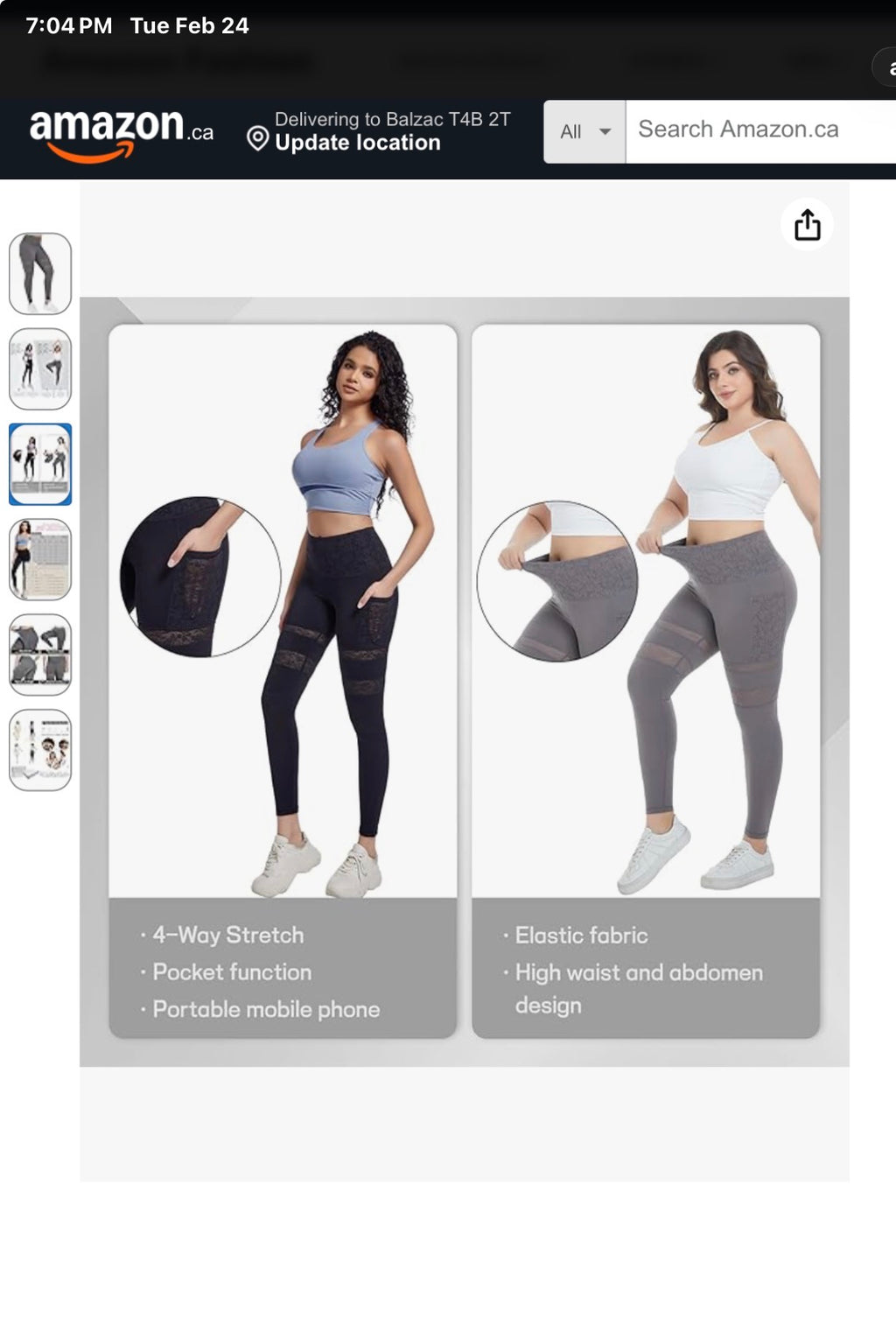 Amazon product page showing leggings with features highlighted