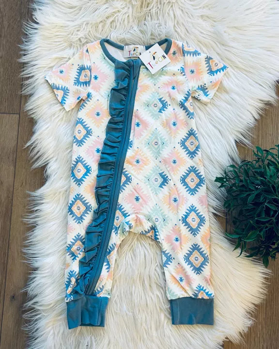 Southwest Pastel Zip Up Romper by TwoCan