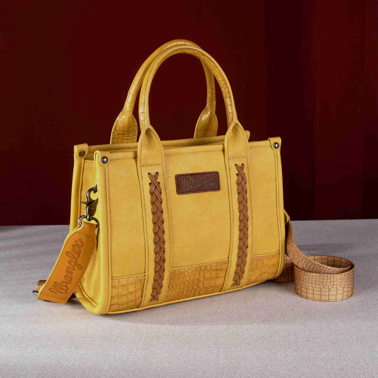 Wrangler Croc Print Concealed Carry Tote, Crossbody-Mustard