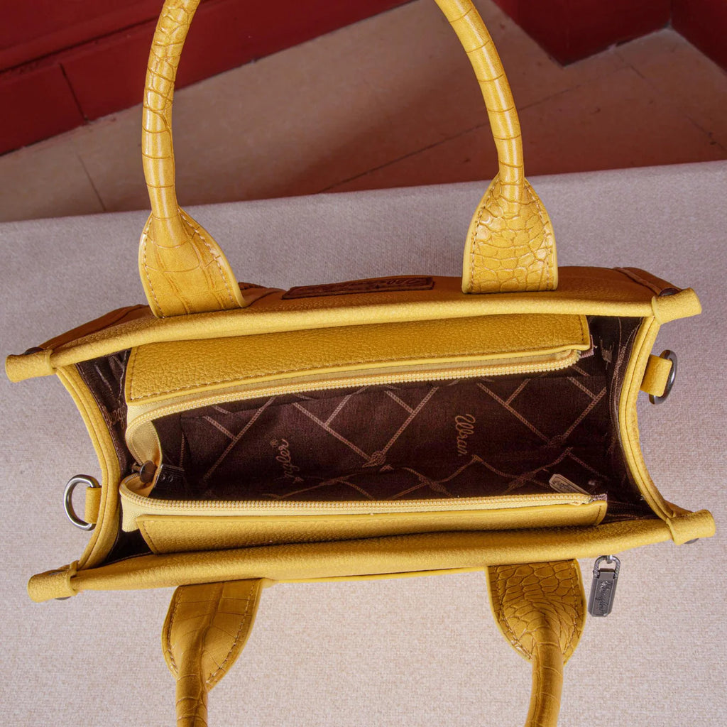 Wrangler Croc Print Concealed Carry Tote, Crossbody-Mustard