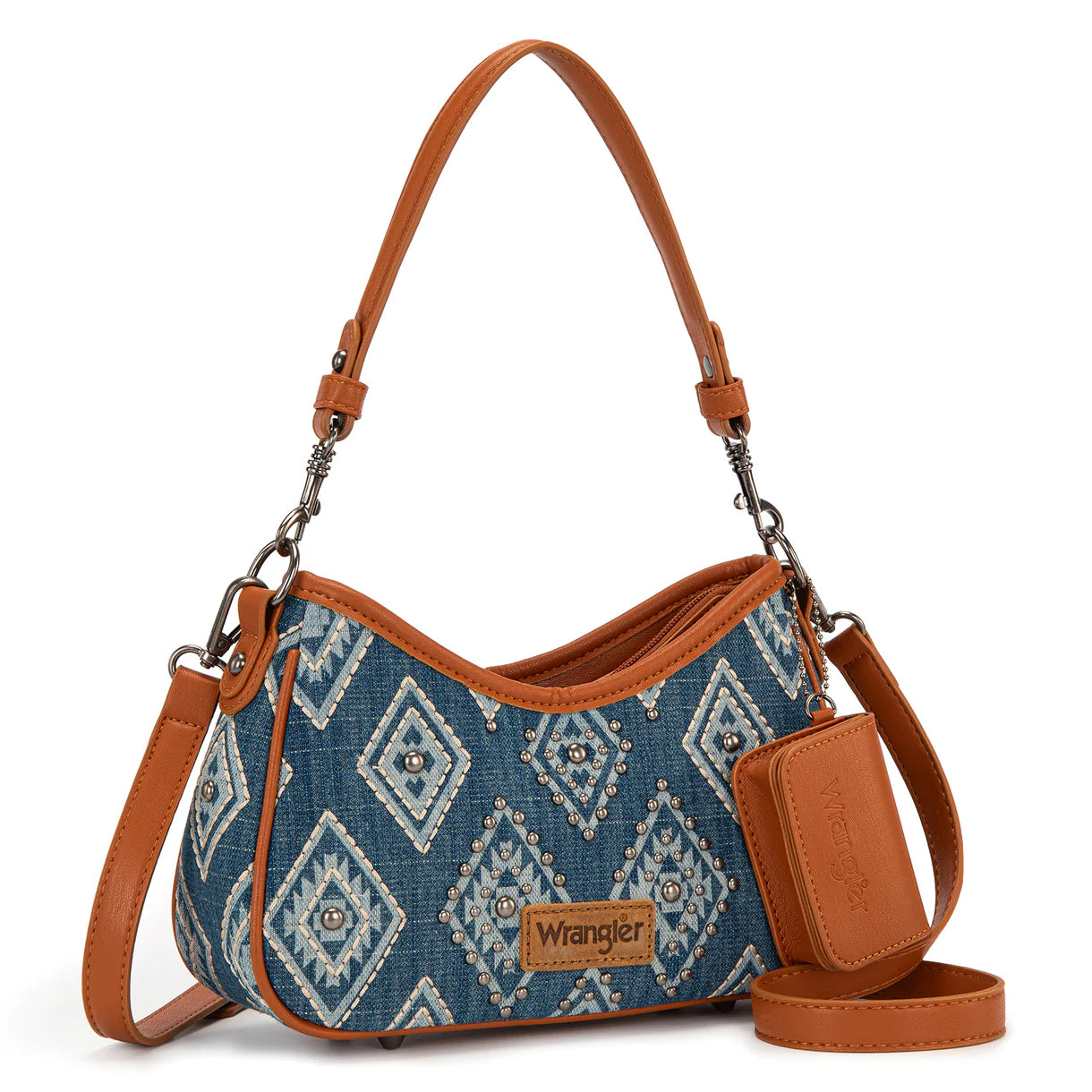 Wrangler Aztec Studded Denim Shoulder Bag with Mini Pouch-Jean