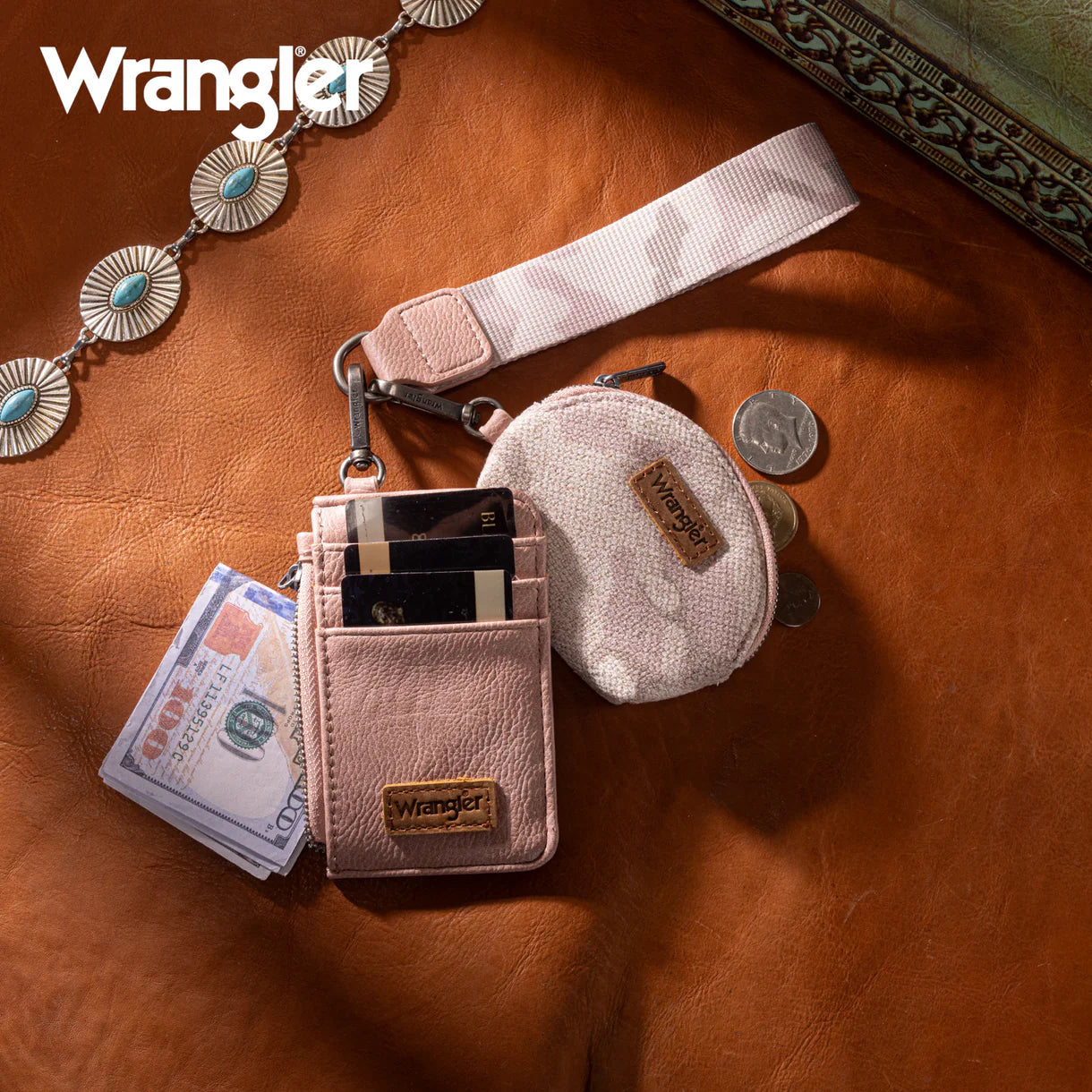Wrangler Camo Print Dual Pouch Wristlet (Brown or Pink)