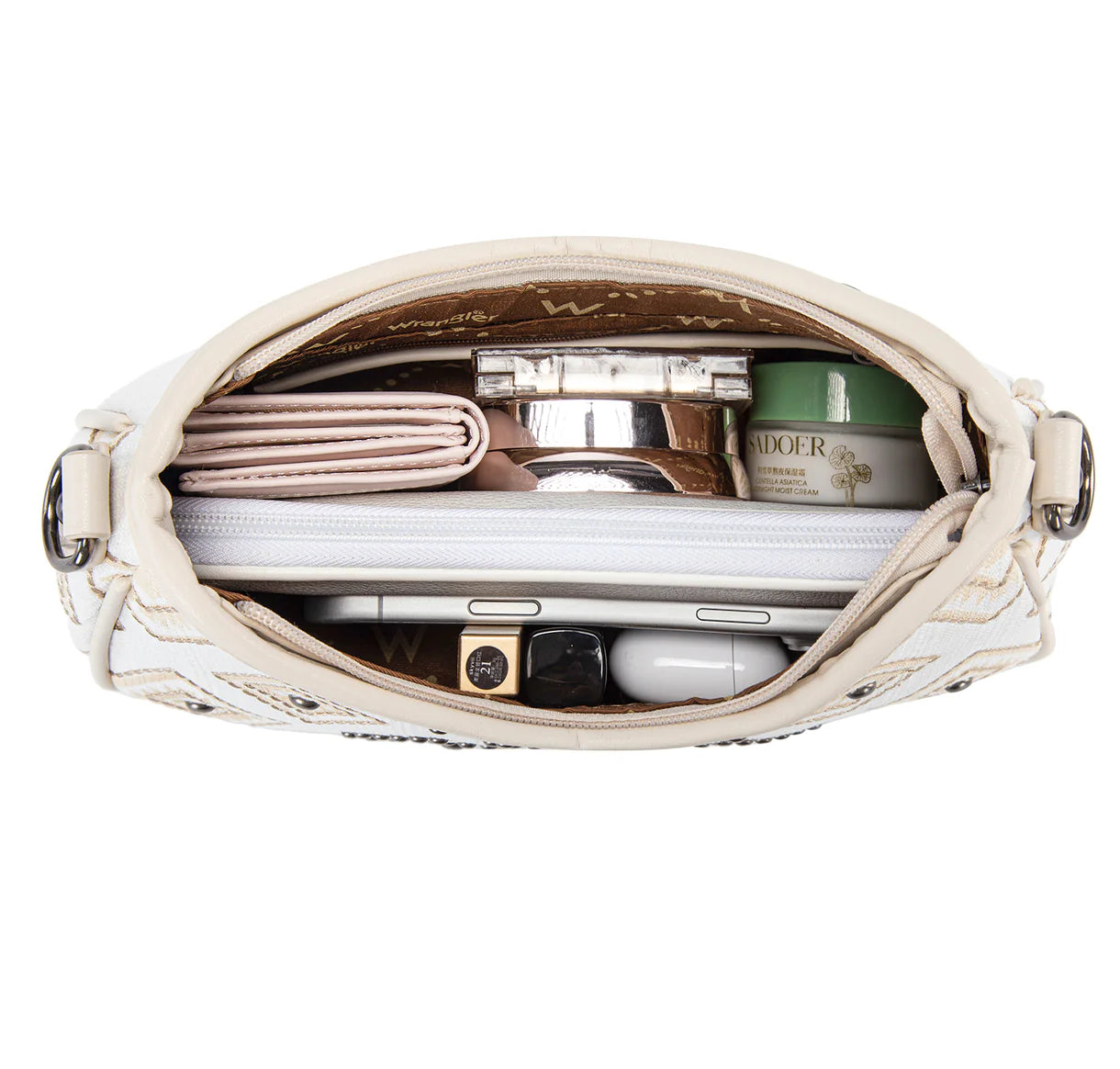 Wrangler Aztec Studded Denim Shoulder Bag with Mini Pouch-Beige