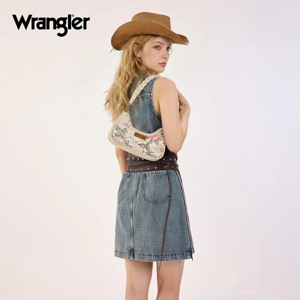 Wrangler Floral Print Braided Hobo Bag-Tan