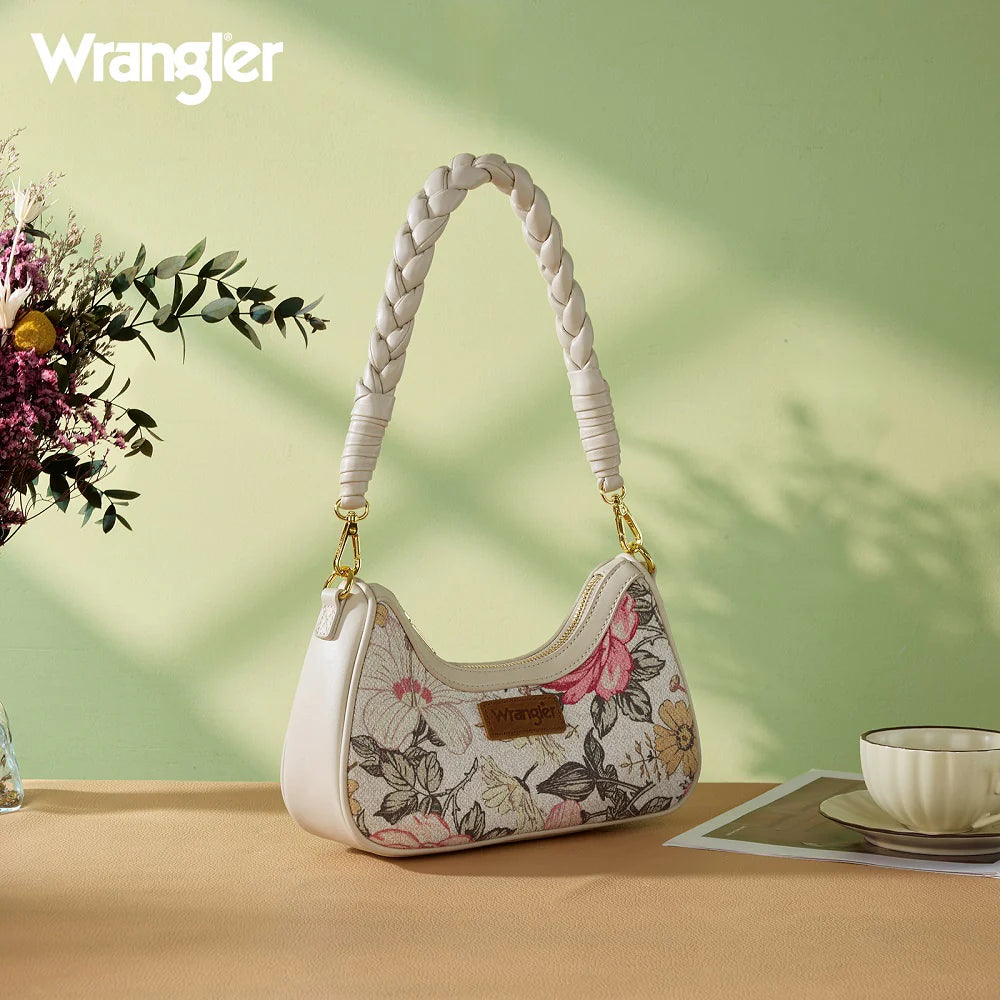 Wrangler Floral Print Braided Hobo Bag-Tan
