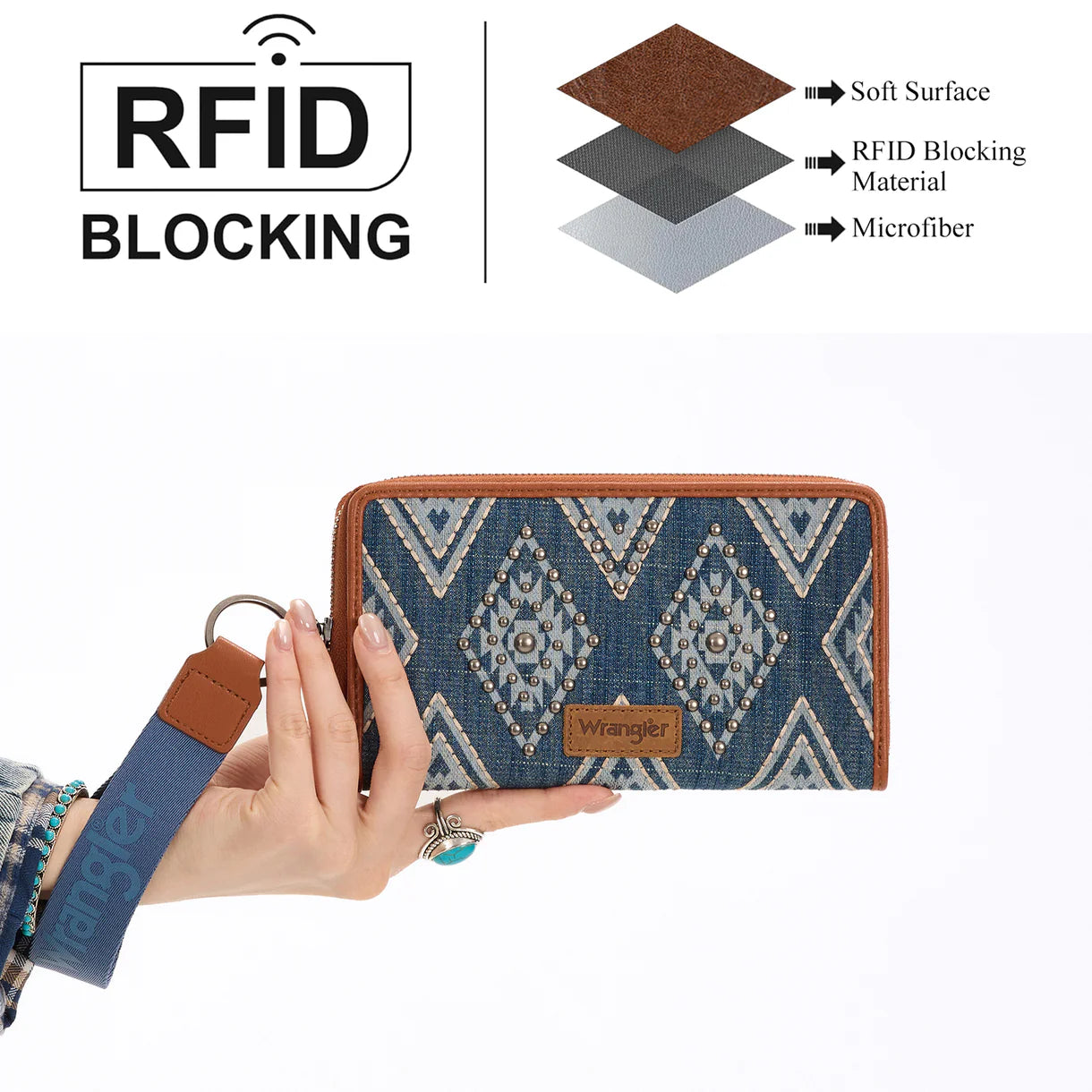 Wrangler Aztec Studded Wallet/Wristlet-Jean