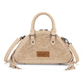 Montana West Tooled Floral Fringe Dome Satchel Bag (Pink & Tan)