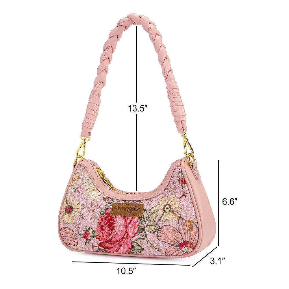 Wrangler Floral Print Braided Hobo Bag-Pink