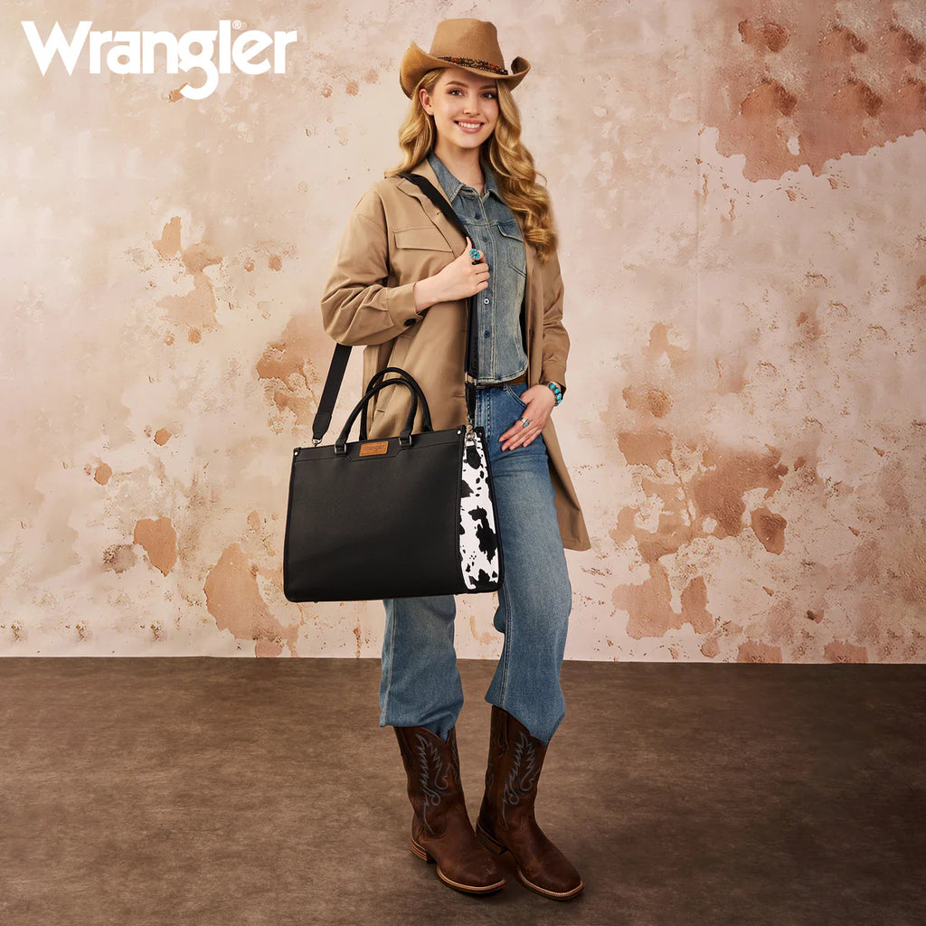 Wrangler Carry All Large Tote Work Tote Crossbody: Cow-Black