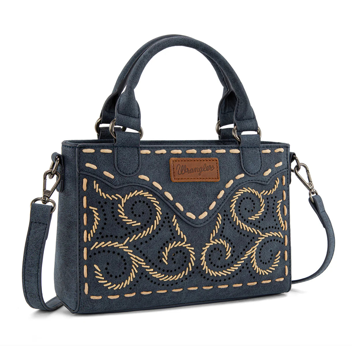Wrangler Embroidered Swirl Mini Satchel/Crossbody-Navy