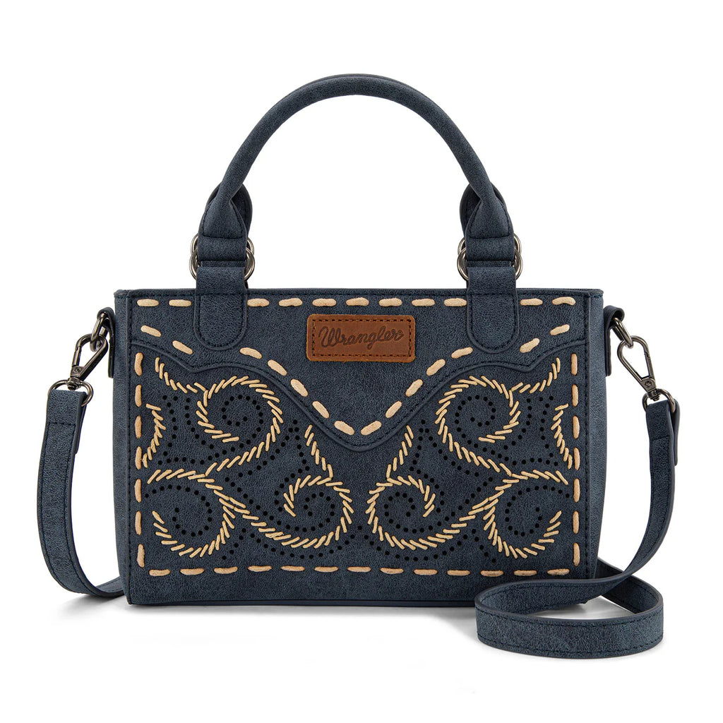 Wrangler Embroidered Swirl Mini Satchel/Crossbody-Navy