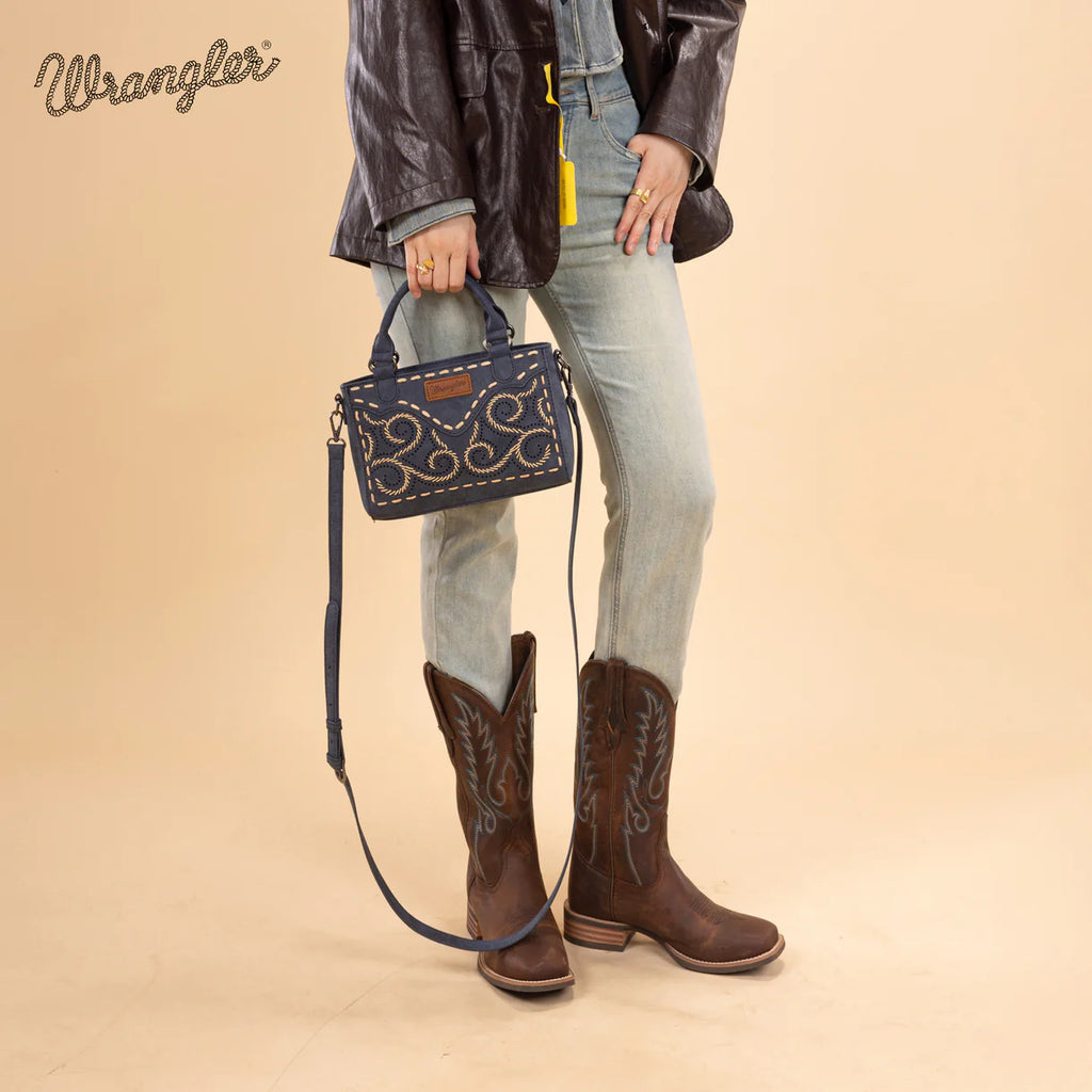 Wrangler Embroidered Swirl Mini Satchel/Crossbody-Navy