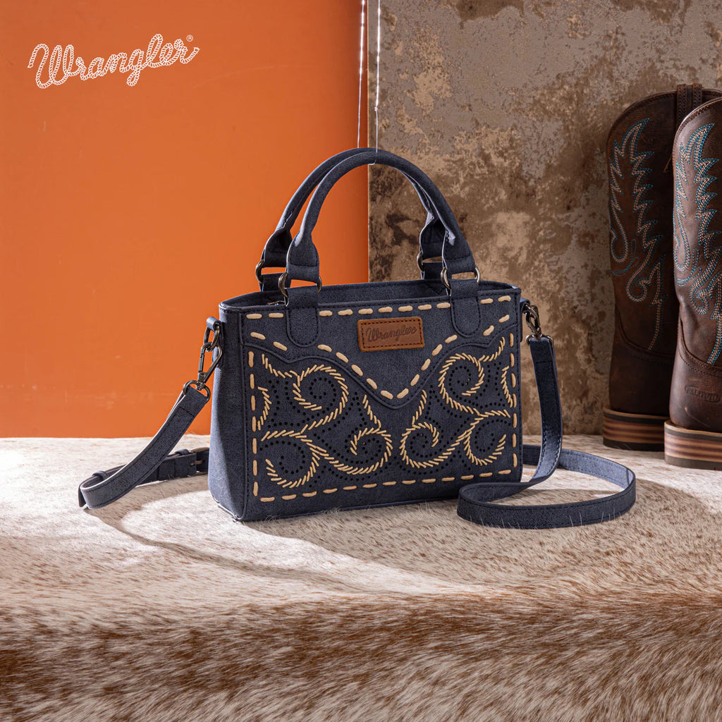 Wrangler Embroidered Swirl Mini Satchel/Crossbody-Navy
