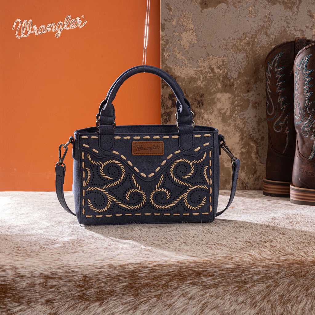 Wrangler Embroidered Swirl Mini Satchel/Crossbody-Navy