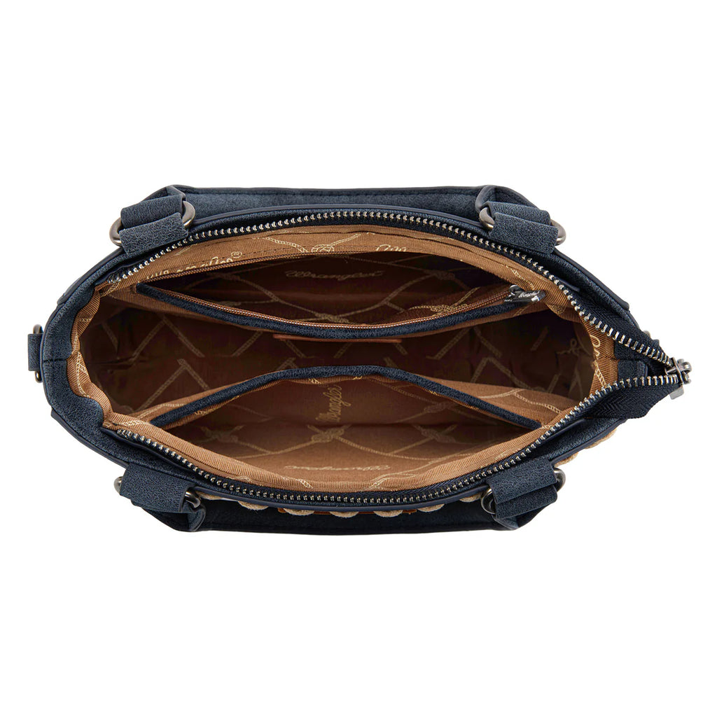 Wrangler Embroidered Swirl Mini Satchel/Crossbody-Navy