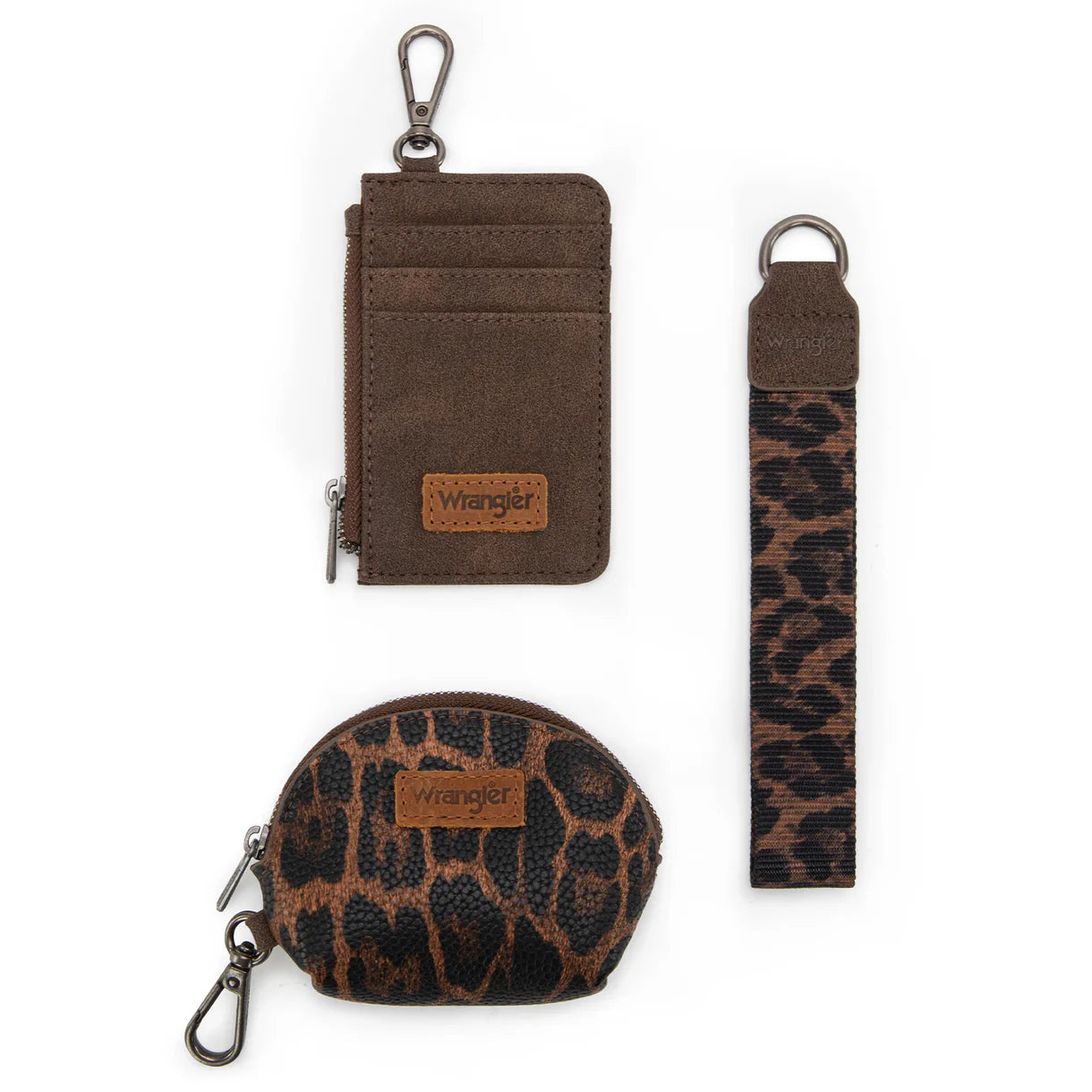 Wrangler Leopard Print Dual Pouch Wristlet-Coffee