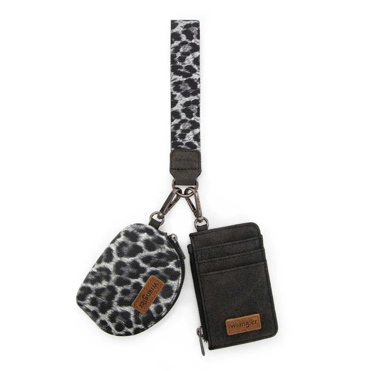 Wrangler Leopard Print Dual Pouch Wristlet-Black