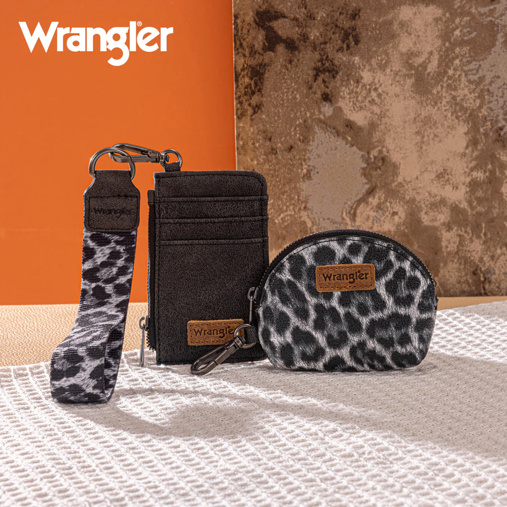 Wrangler Leopard Print Dual Pouch Wristlet-Black