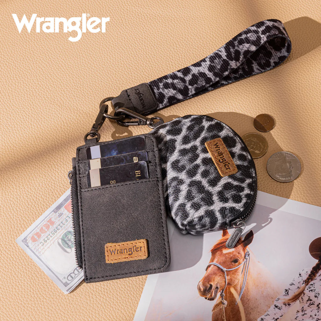 Wrangler Leopard Print Dual Pouch Wristlet-Black