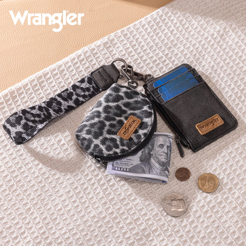 Wrangler Leopard Print Dual Pouch Wristlet-Black