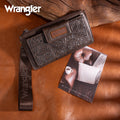 Wrangler Floral Tooled Card Wallet Wristlet- Coffee