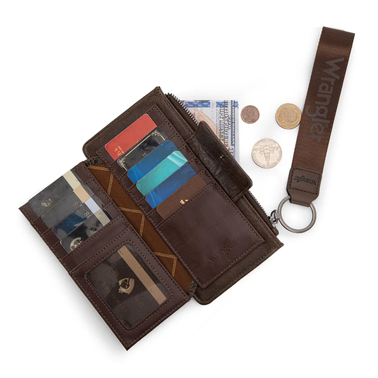 Wrangler Floral Tooled Card Wallet Wristlet- Coffee