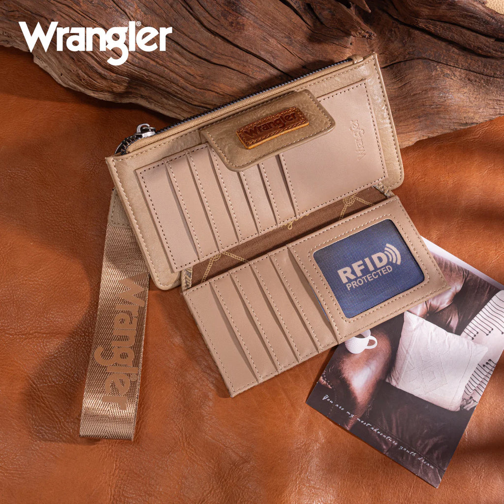 Wrangler Floral Tooked Card Wallet Wristlet- Khaki