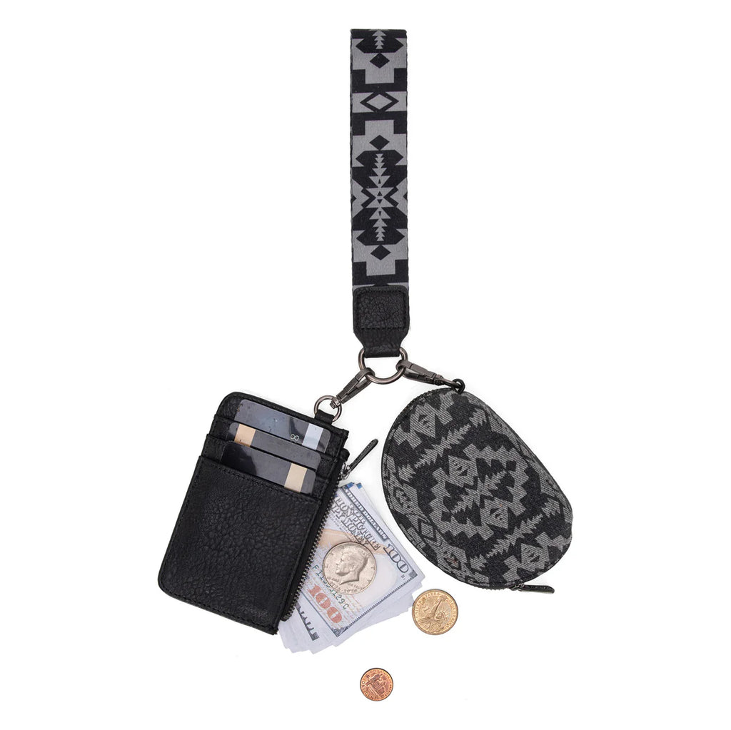 Wrangler Southwestern Art Print Dual Pouch Wristlet-Black