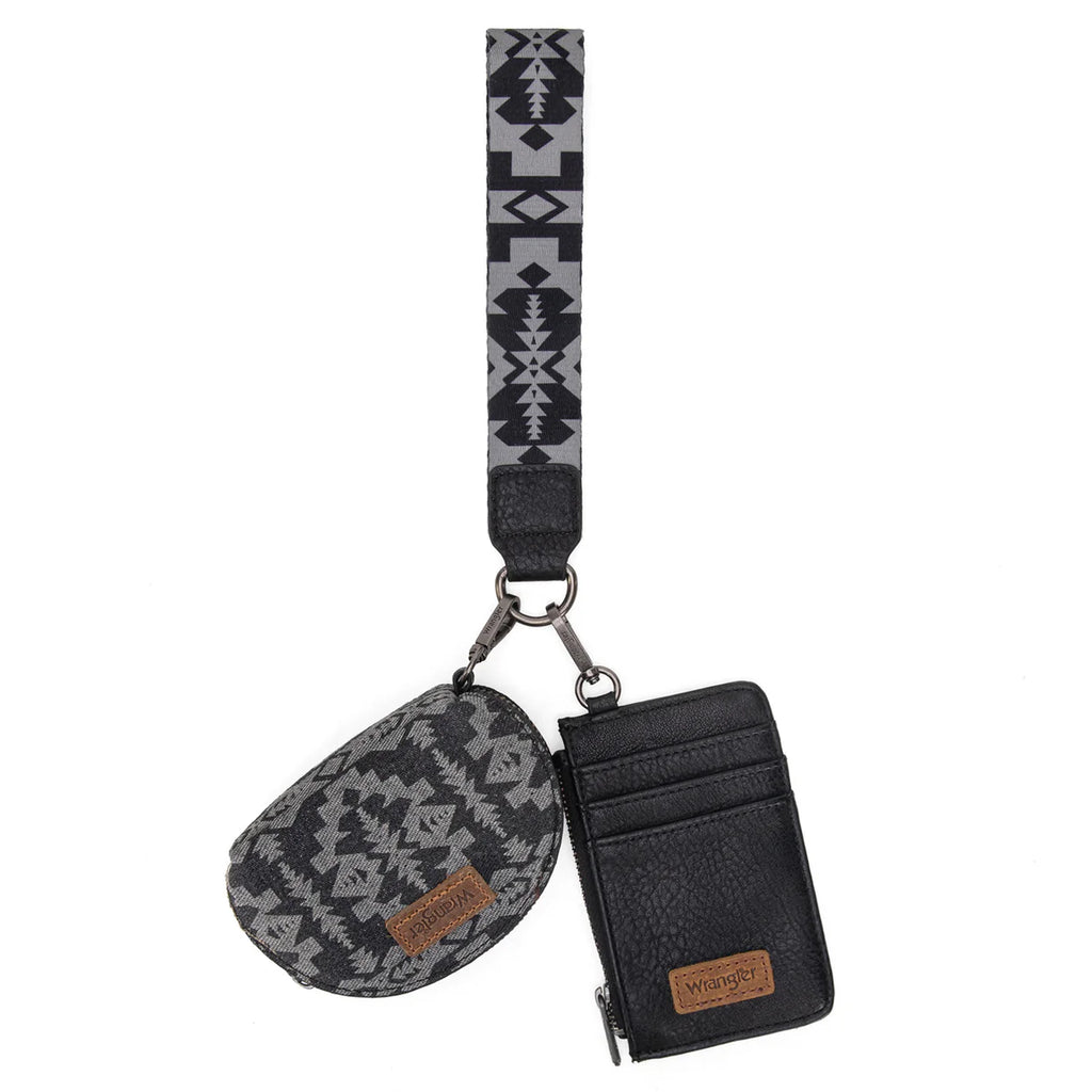 Wrangler Southwestern Art Print Dual Pouch Wristlet-Black