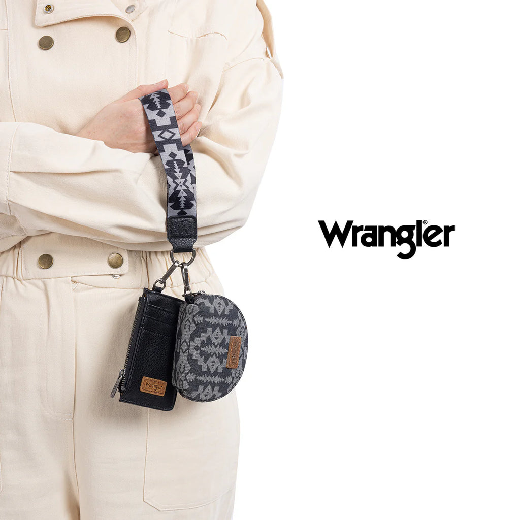 Wrangler Southwestern Art Print Dual Pouch Wristlet-Black