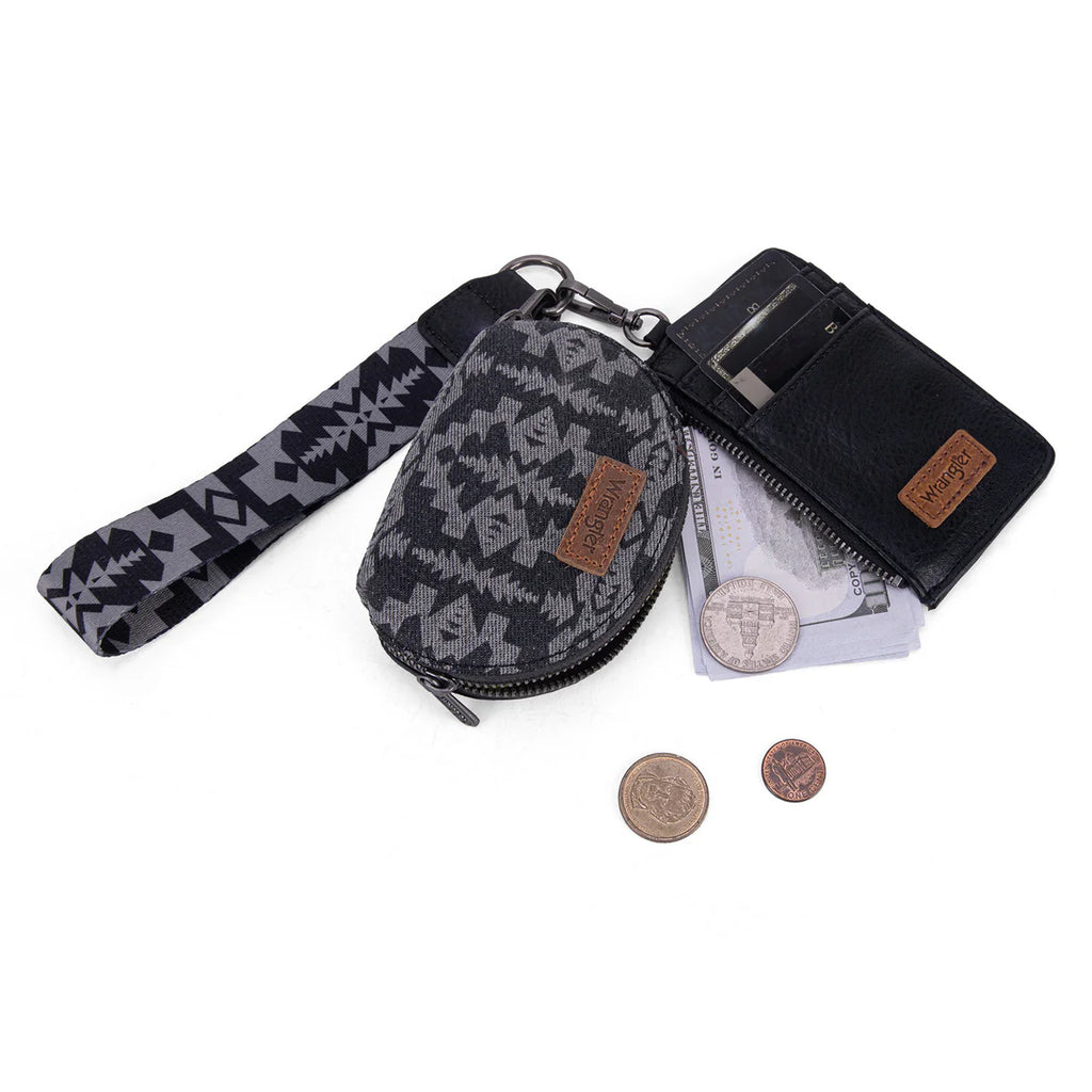 Wrangler Southwestern Art Print Dual Pouch Wristlet-Black