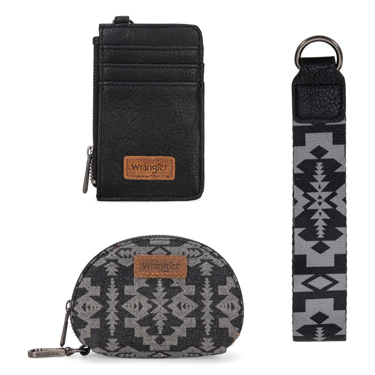 Wrangler Southwestern Art Print Dual Pouch Wristlet-Black
