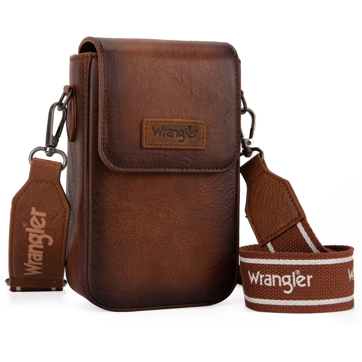 Wrangler Cross Body Cell Phone Purse with Back card Slots-Brown