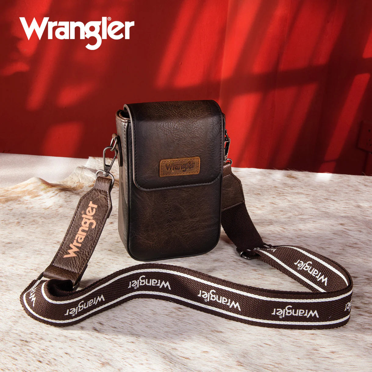 Wrangler Cross Body Cell Phone Purse with Back card Slots-Brown