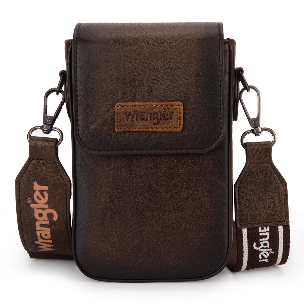 Wrangler Cross Body Cell Phone Purse with Back card Slots-Brown