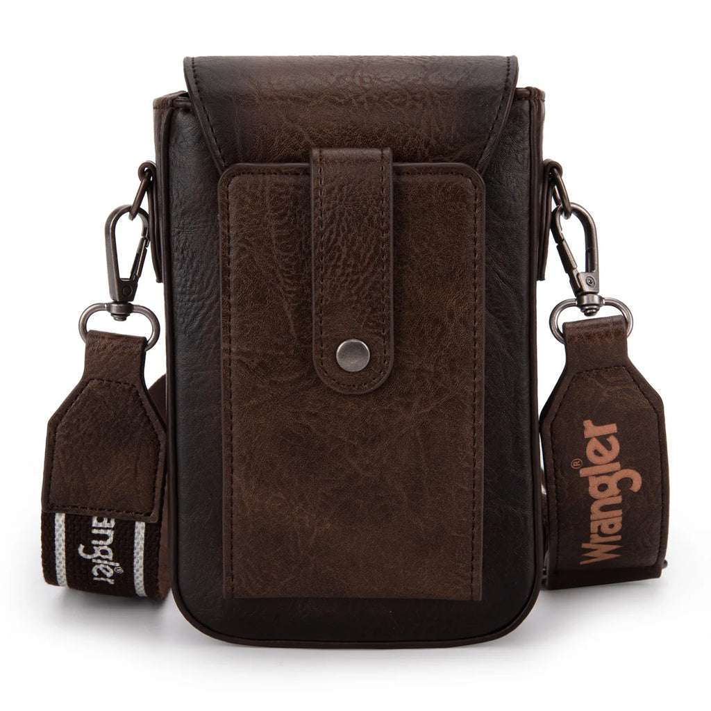 Wrangler Cross Body Cell Phone Purse with Back card Slots-Brown