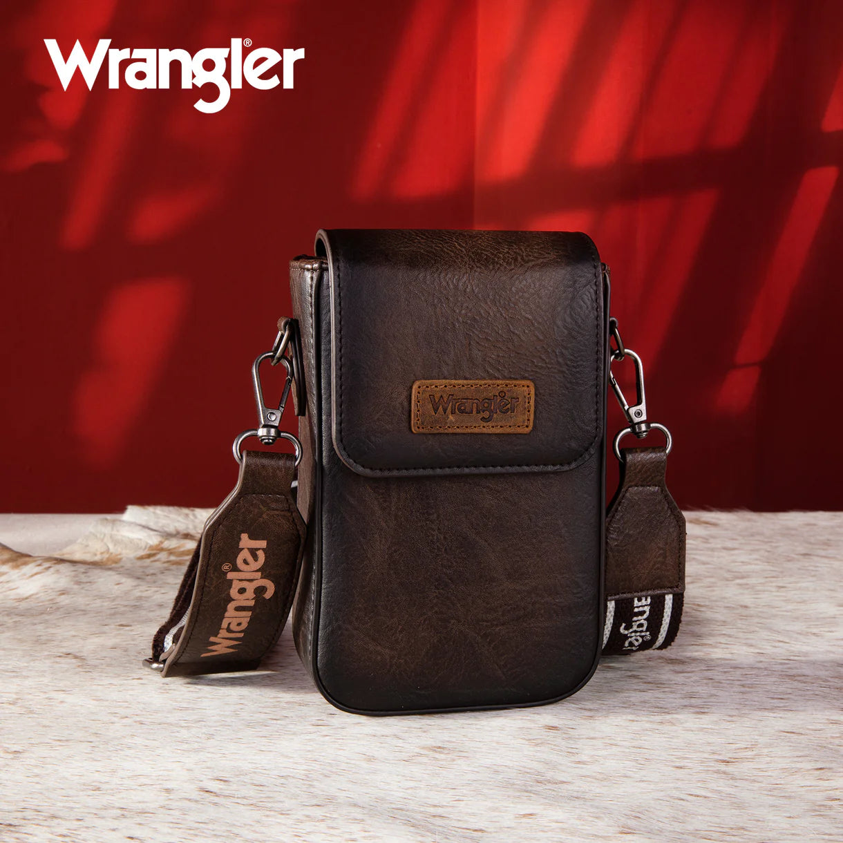 Wrangler Cross Body Cell Phone Purse with Back card Slots-Brown
