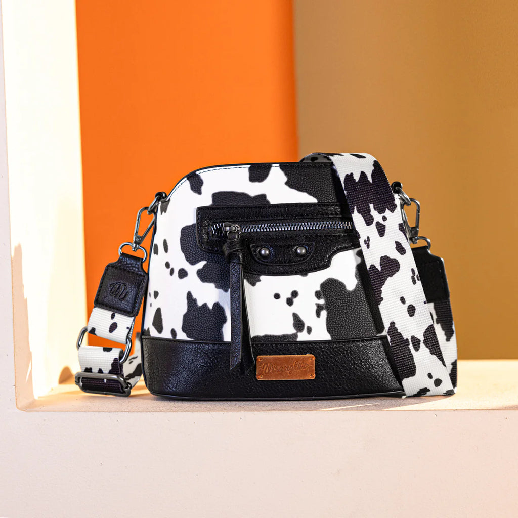 Wrangler Cow Print Crossbody Bag – Black | Final Sale – No Returns