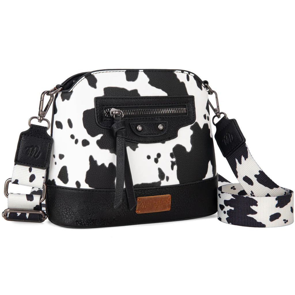 Wrangler Cow Print Crossbody Bag – Black | Final Sale – No Returns