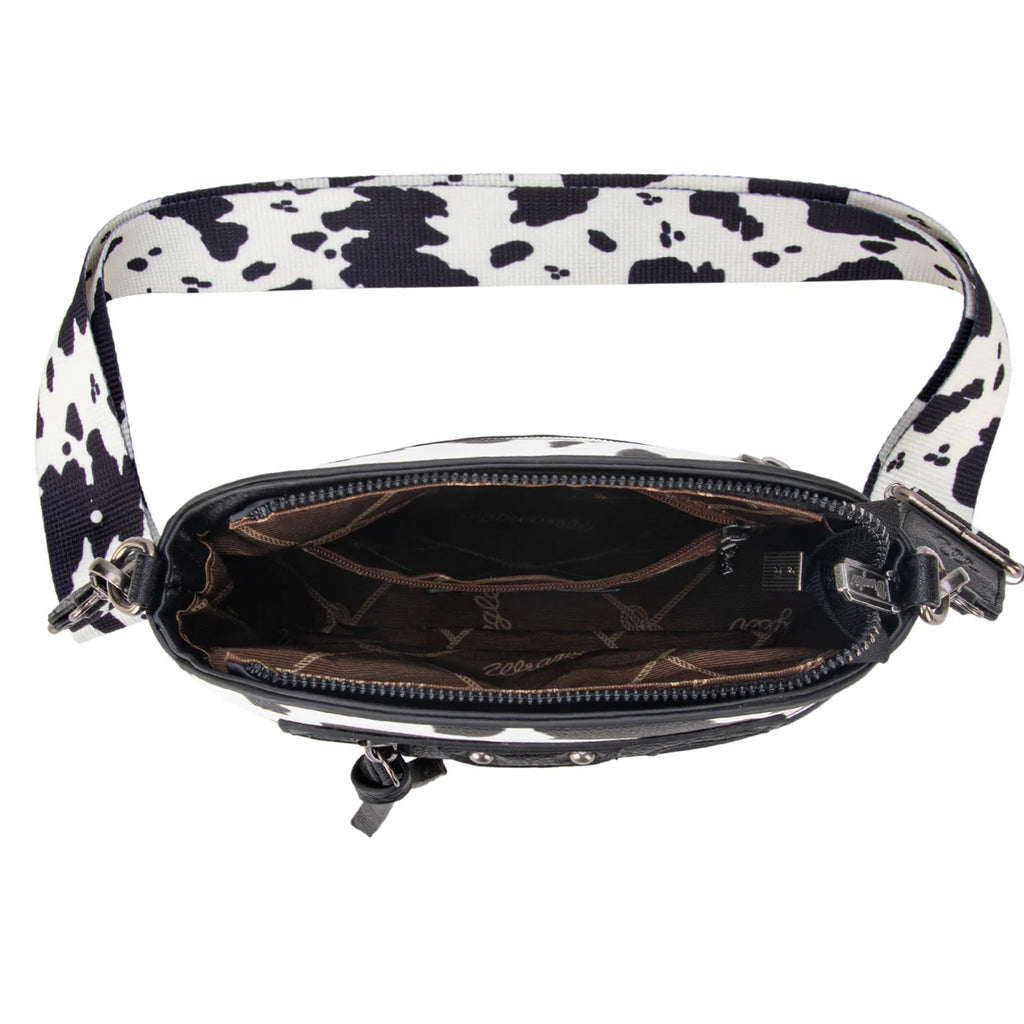 Wrangler Cow Print Crossbody Bag – Black | Final Sale – No Returns